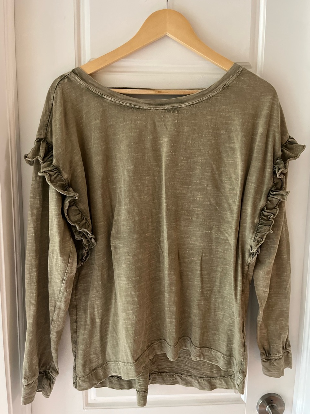 Anthropologie Pilcro Ruffled Open-Back Tunic Tee - Moss Green